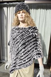 PONCHO donna inverno caldo pelliccia lapin tricot
