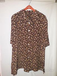 CAMICIA IN PURA SETA MARRONE FANTASIA DONNA L