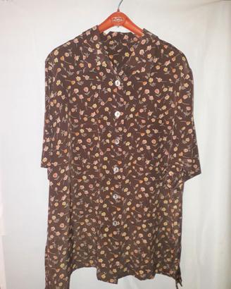 CAMICIA IN PURA SETA MARRONE FANTASIA DONNA L