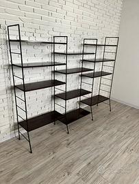 Libreria modulare in metallo e legno anni '50