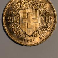 Marengo 20 franchi svizzeri del 1930 moneta d’oro