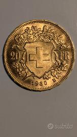 Marengo 20 franchi svizzeri del 1930 moneta d’oro