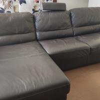 Divano Kermes in vera pelle  con chaise-long