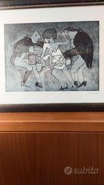 Incisione Mino Maccari, prova d'autore, 1975, 35x5