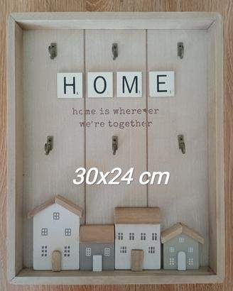 Quadro portachiavi “HOME” in legno – decorazione d