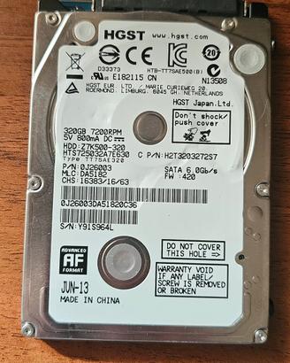 Hardisk HGTS da 320 Gb, per notebook. 