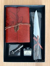 Set Scrittura Diario in Pelle e Penna con Calamaio