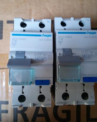 2x magnetotermico differenziale Hager C16 0.03A