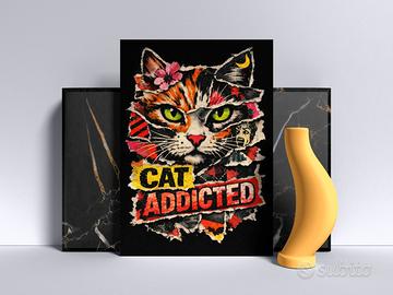 Quadro poster A3 gatto Cat Addicted pop art incorn