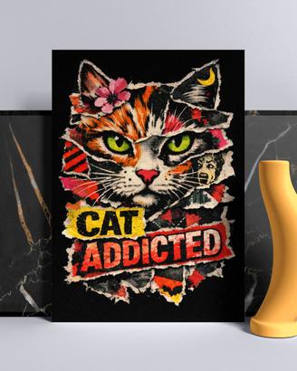 Quadro poster A3 gatto Cat Addicted pop art incorn