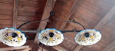 Lampadario con 3 Piatti di Ceramica