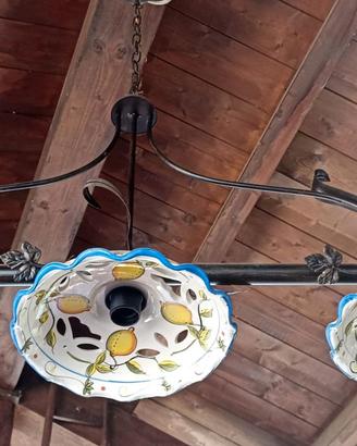 Lampadario con 3 Piatti di Ceramica