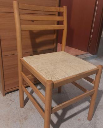 Set sedie in legno con seduta in paglia
