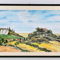 Acquarello di paesaggio collinare