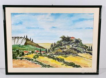 Acquarello di paesaggio collinare