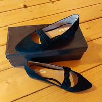 Ballerine scamosciate nere con fiocco pelle TG.38