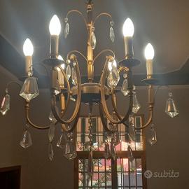 lampadario a 6 bracci con  gocce molate