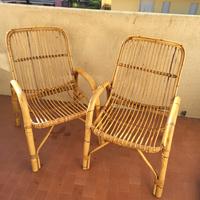 Coppia Poltrone Vintage Bambù e Midollino Anni '7