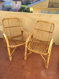 Coppia Poltrone Vintage Bambù e Midollino Anni '7