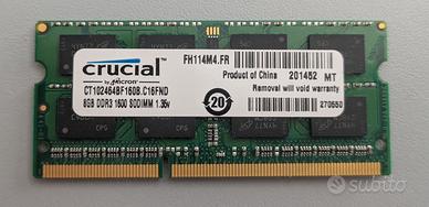 Modulo RAM Crucial 8GB DDR3L 1600MHz
