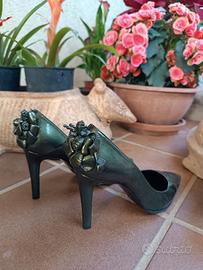 Scarpe Rodo tacco 10 spillo pelle petrolio 37