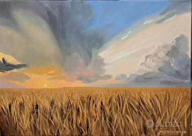 Quadro campo di grano al tramonto 
