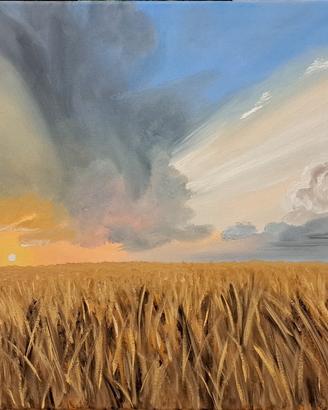 Quadro campo di grano al tramonto 