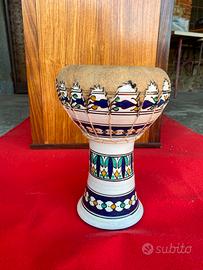 Bongo Etnico in Ceramica e Pelle Dipinto a Mano
