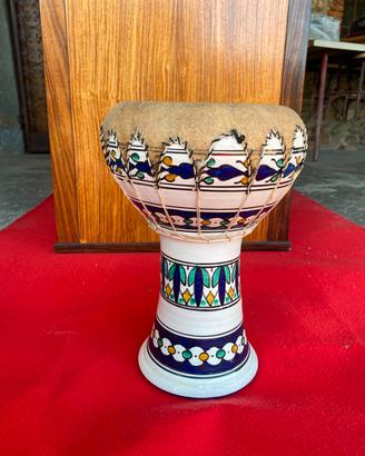 Bongo Etnico in Ceramica e Pelle Dipinto a Mano