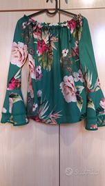 Blusa verde donna con elastico.