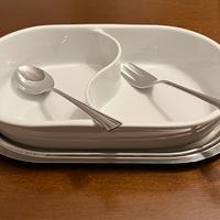 Pirofila ovale in ceramica con vassoio in acciaio