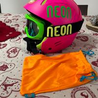 Casco e maschera da sci neon taglia 52 xxs