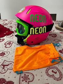 Casco e maschera da sci neon taglia 52 xxs