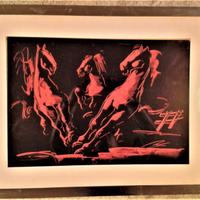 Quadro Cavalli vintage anni 70 con cornice epoca