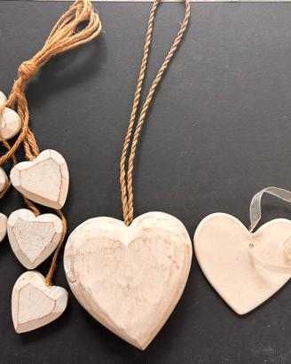Set Cuori Decorativi Shabby Chic Legno e Ceramica