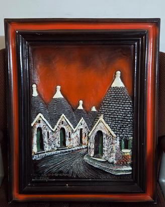 Quadro legno 3d rilievo trulli puglia Giov Muzzi 