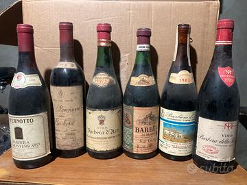 6 bottiglie barbera anni 70 80