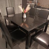tavolo allungabile nero in vetro/metallo + 6 sedie