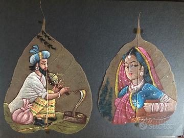 Arte indiana foglie di pipal dipinte