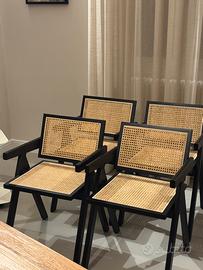 4 Sedie Design Nordico Legno Nero Rattan