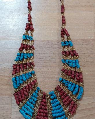 Collana Etnica Boho Chic Turchese e Rossa