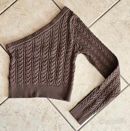 Maglione a trecce mono spalla marrone Bershka 