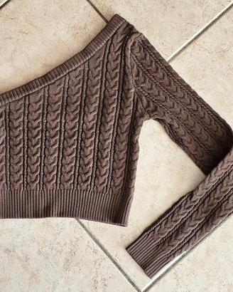 Maglione a trecce mono spalla marrone Bershka 