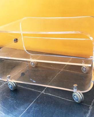 Tavolino carellino con ruote in plexiglass design