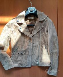 Giacca Chiodo Vera Pelle NAF NAF Beige Taglia 38