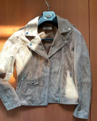 Giacca Chiodo Vera Pelle NAF NAF Beige Taglia 38