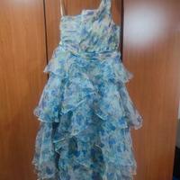 Abito Elegante con Balze, Fantasia Floreale e Scol