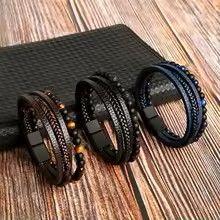 Bracciale in pelle  con perline occhi di tigre