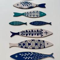 Set da 8 pesci in legno decorazione parete stile m