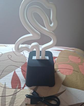 Lampada Neon Flamingo Base Nera USB